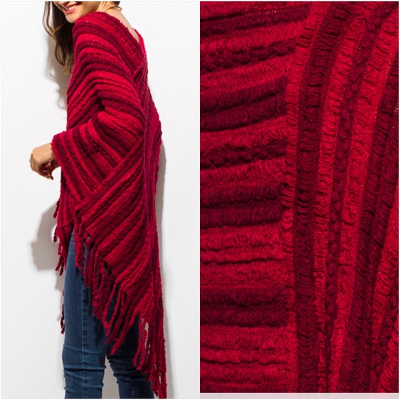 Soft Red Sweater Poncho Scarf Wrap OSFM - Picture 6 of 8